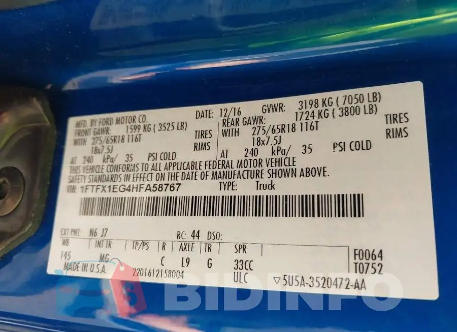 1FTFX1EG4HFA58767 Photo# 9