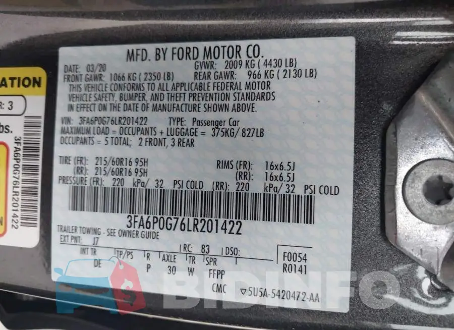 3FA6P0G76LR201422 Photo# 9