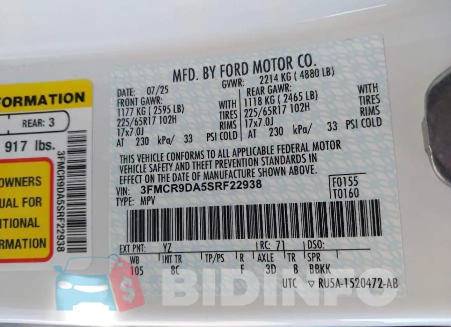 3FMCR9DA5SRF22938 Photo# 9