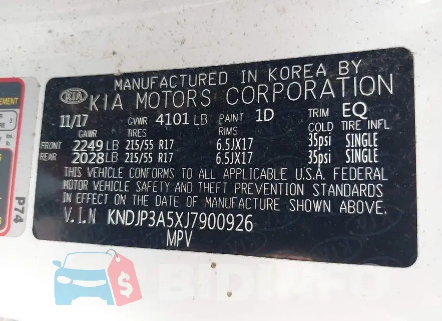 KNDJP3A5XJ7900926 Photo# 9