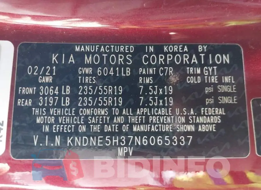 KNDNE5H37N6065337 Photo# 9