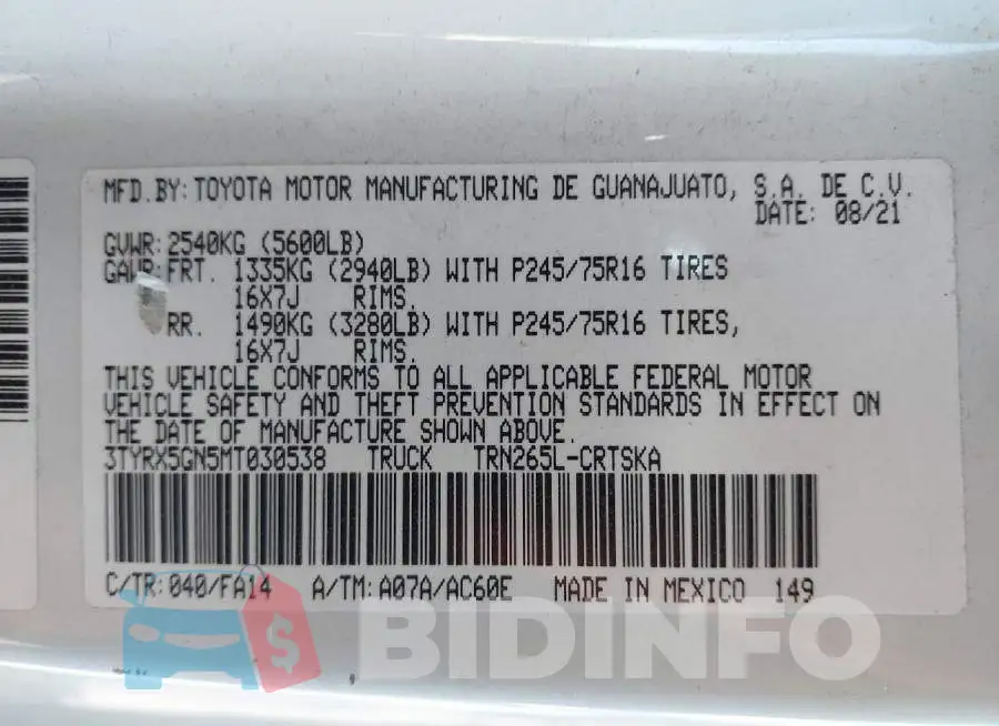 3TYRX5GN5MT030538 Photo# 9