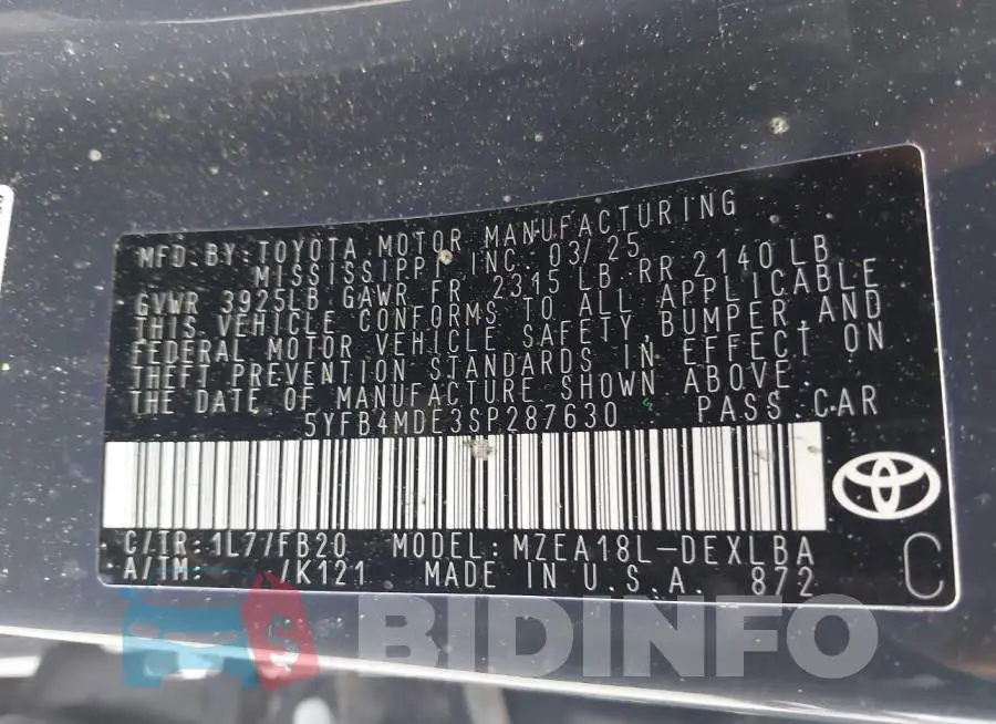5YFB4MDE3SP287630 Photo# 9