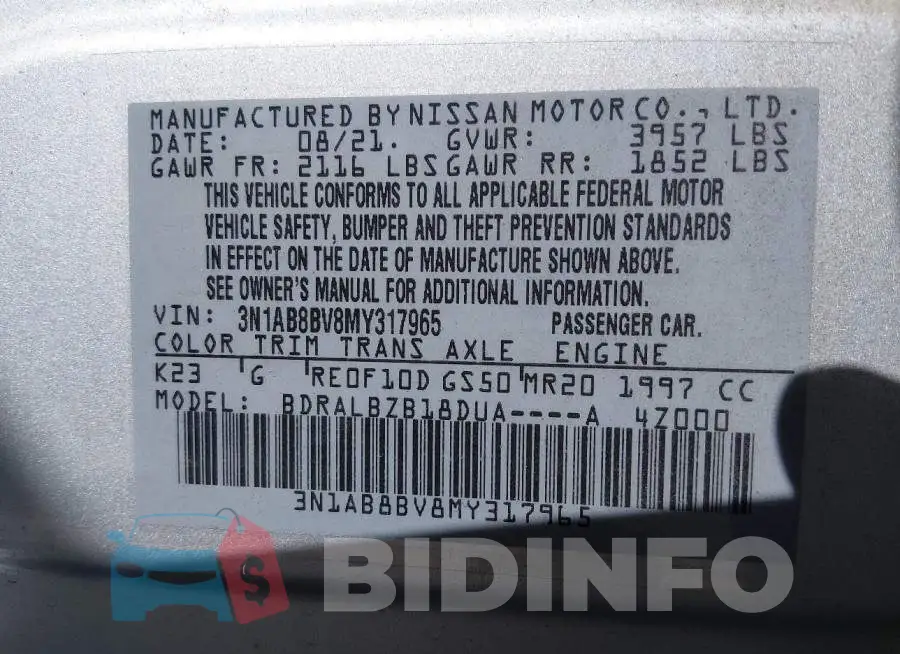 3N1AB8BV8MY317965 Photo# 9