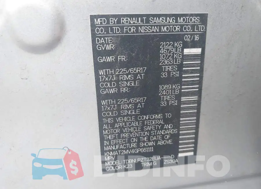 KNMAT2MV4GP661111 Photo# 9