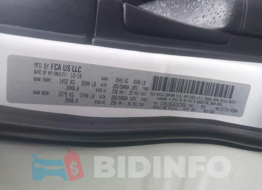 1C4RJFBG2KC627933 Photo# 9