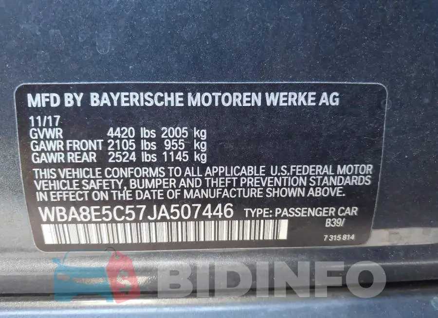 WBA8E5C57JA507446 Photo# 9