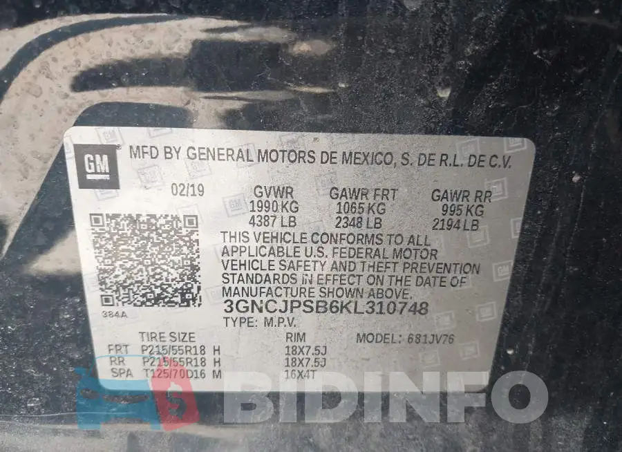 3GNCJPSB6KL310748 Photo# 9
