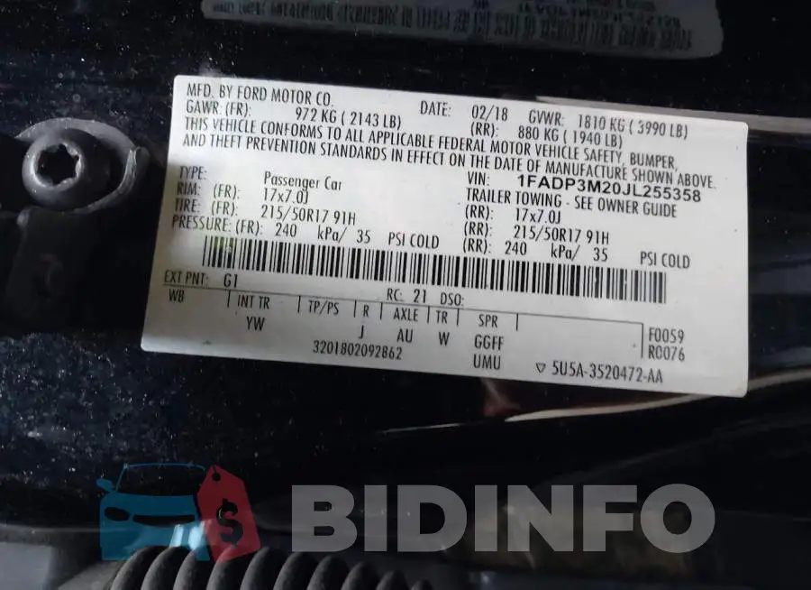 1FADP3M20JL255358 Photo# 9