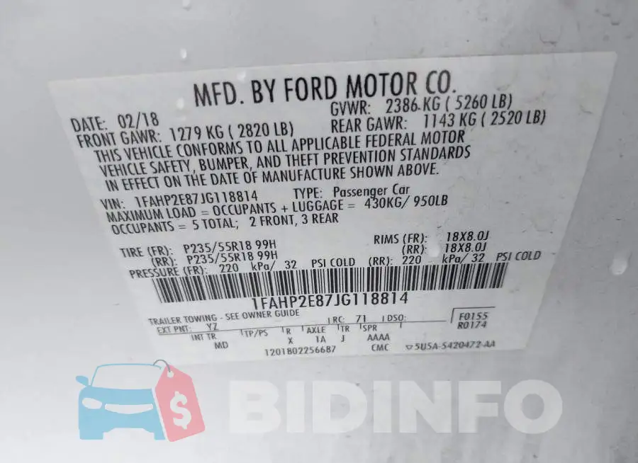1FAHP2E87JG118814 Photo# 9