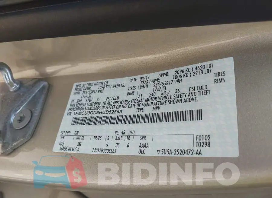 1FMCU0GD8HUD52558 Photo# 9