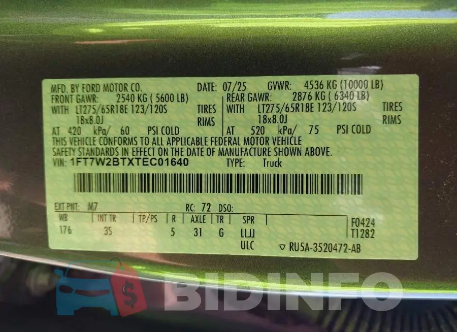 1FT7W2BTXTEC01640 Photo# 9