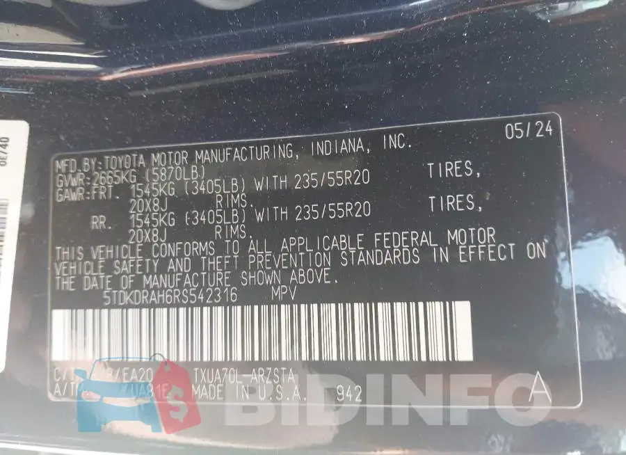 5TDKDRAH6RS542316 Photo# 9