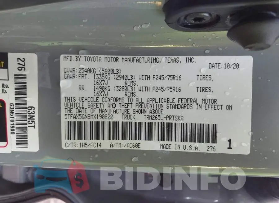 5TFAX5GN8MX190822 Photo# 9