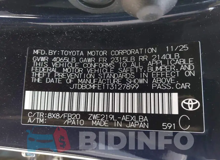 JTDBCMFE1T3127899 Photo# 9
