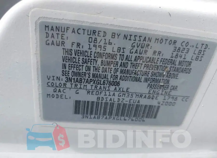 3N1AB7APXGL676006 Photo# 9