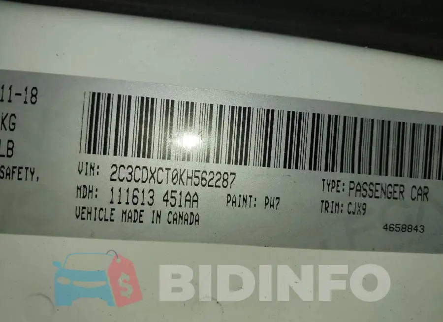 2C3CDXCT0KH562287 Photo# 9