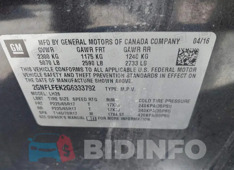 2GNFLFEK2G6333792 Photo# 9