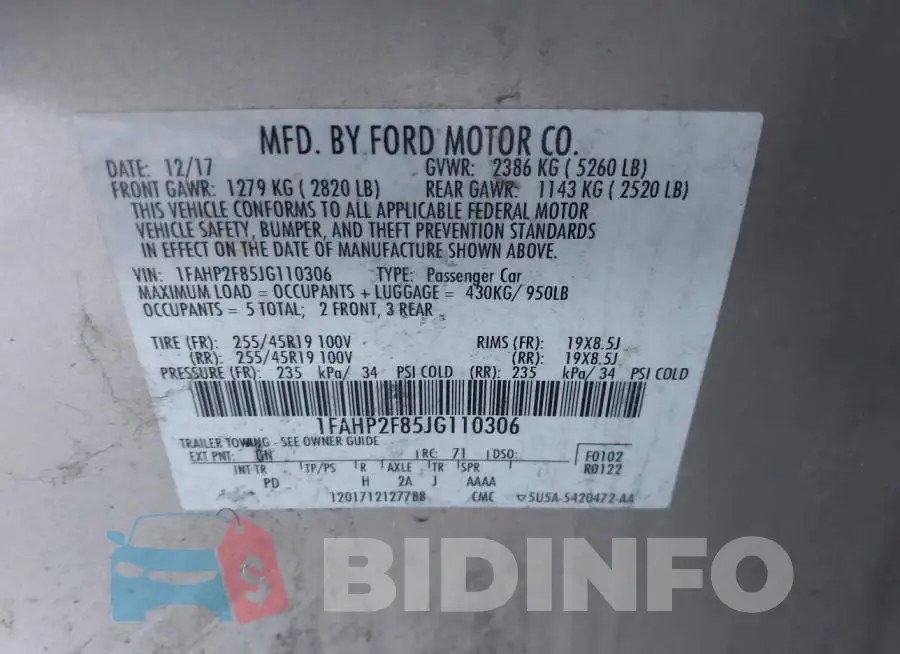 1FAHP2F85JG110306 Photo# 9