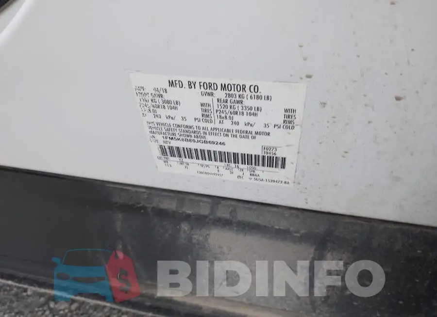 1FM5K8B80JGB69246 Photo# 9