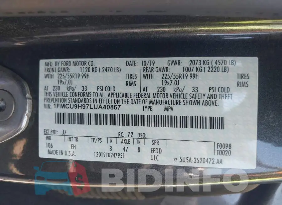 1FMCU9H97LUA40867 Photo# 9