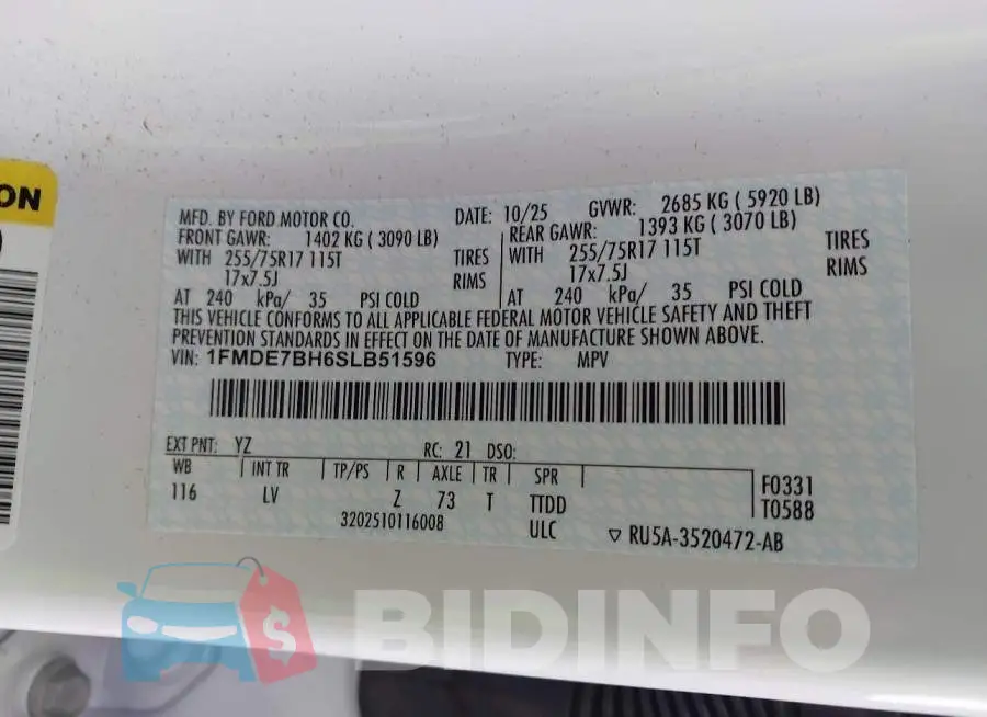 1FMDE7BH6SLB51596 Photo# 9