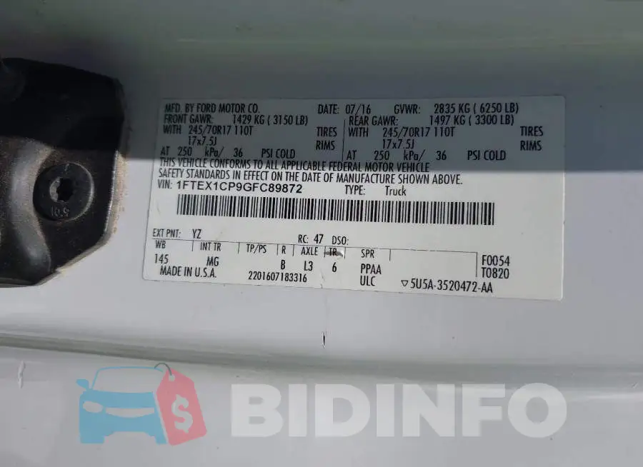 1FTEX1CP9GFC89872 Photo# 9