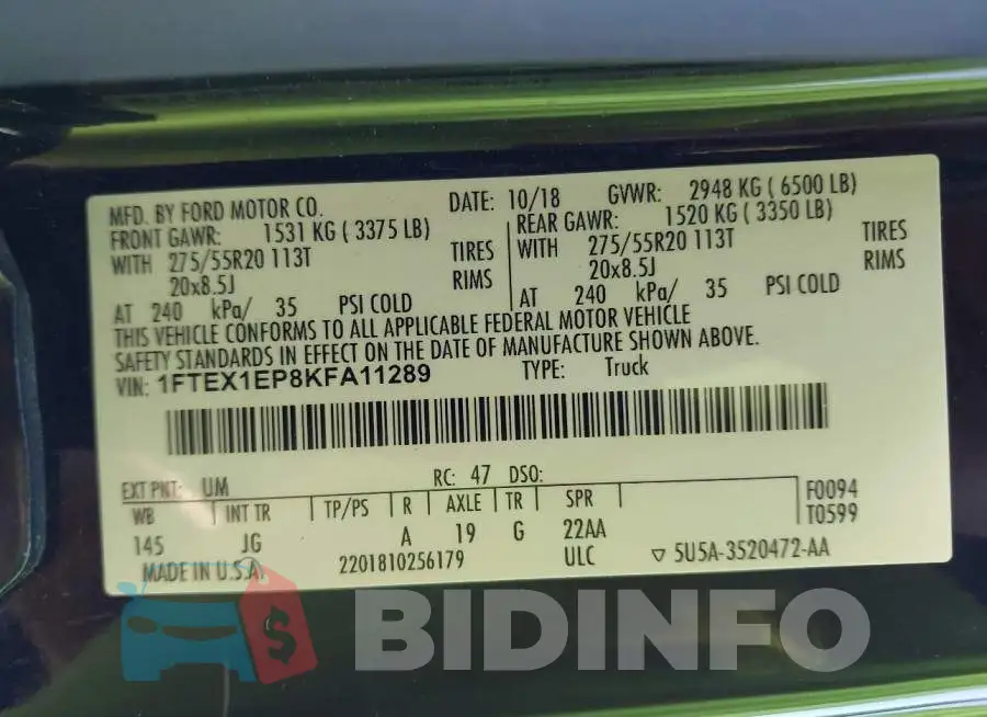 1FTEX1EP8KFA11289 Photo# 9
