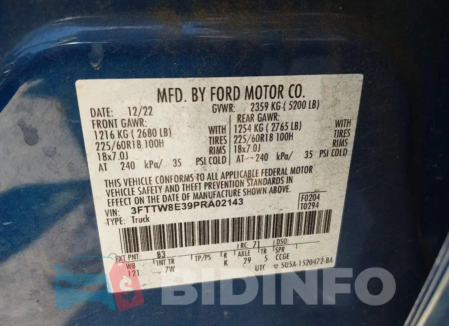 3FTTW8E39PRA02143 Photo# 9