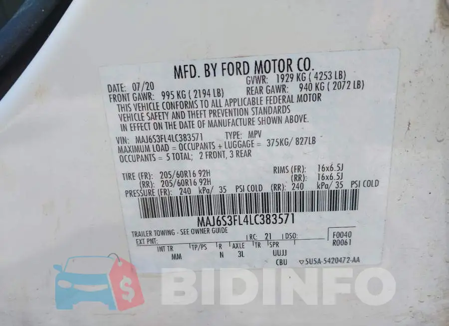 MAJ6S3FL4LC383571 Photo# 9