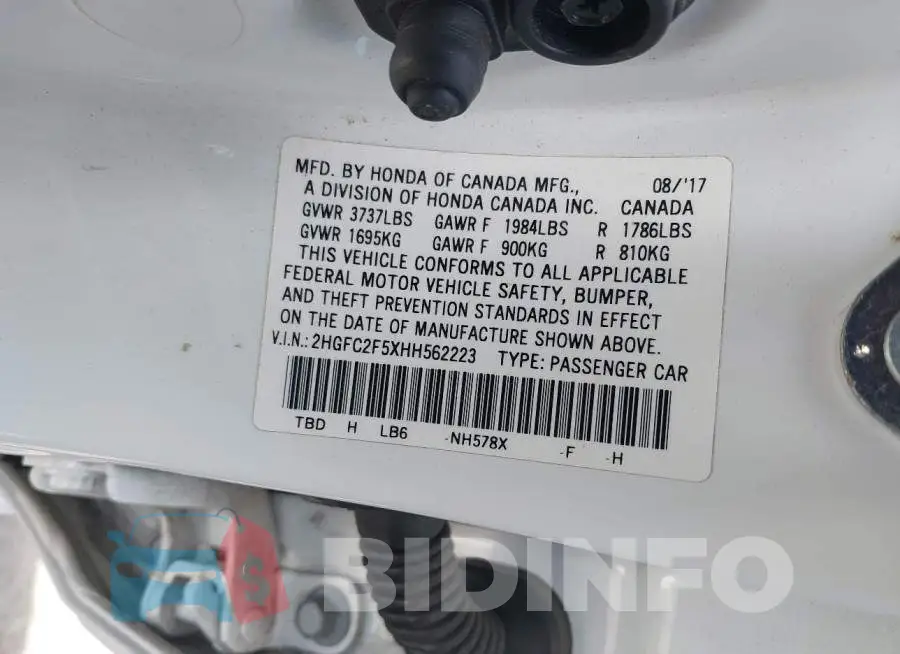 2HGFC2F5XHH562223 Photo# 9