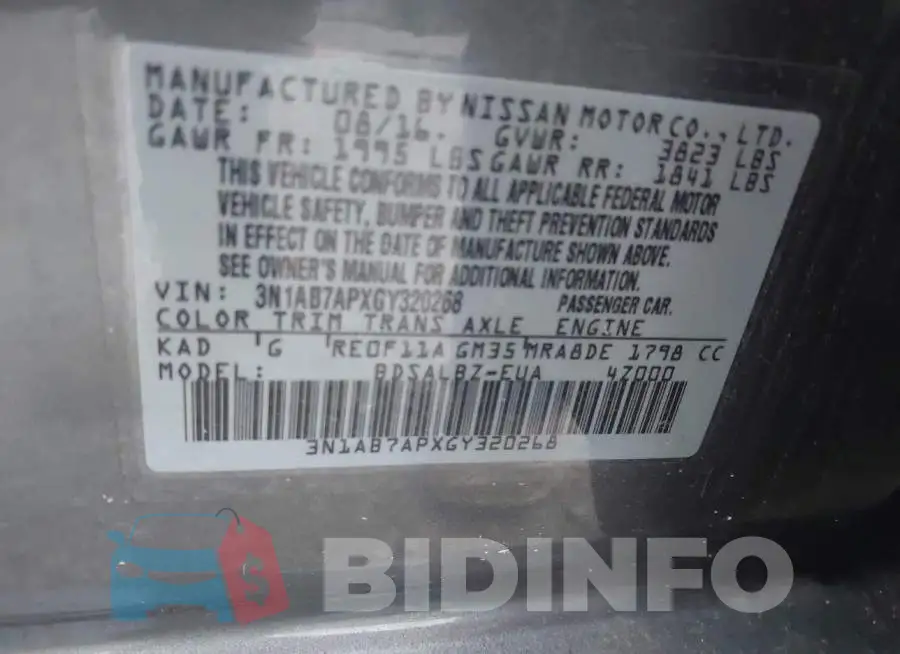 3N1AB7APXGY320268 Photo# 9