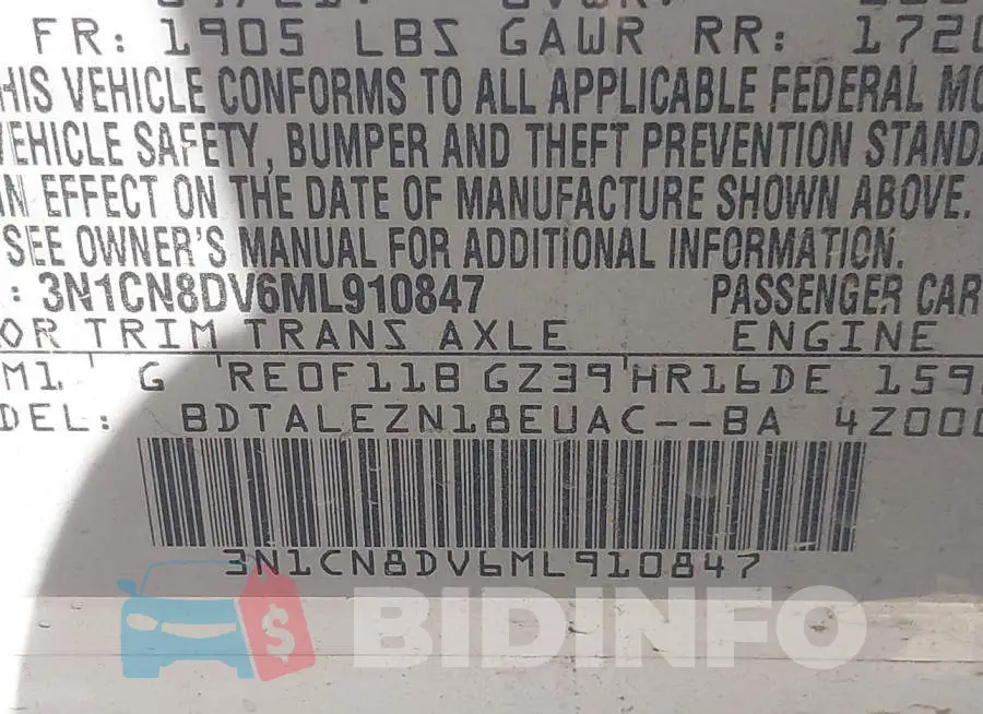 3N1CN8DV6ML910847 Photo# 9