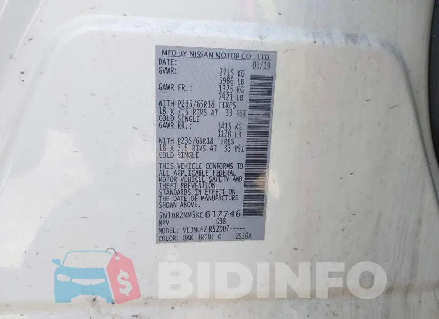 5N1DR2MM5KC617746 Photo# 9