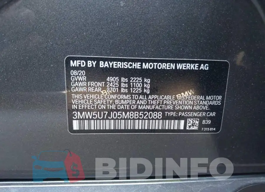 3MW5U7J05M8B52088 Photo# 9