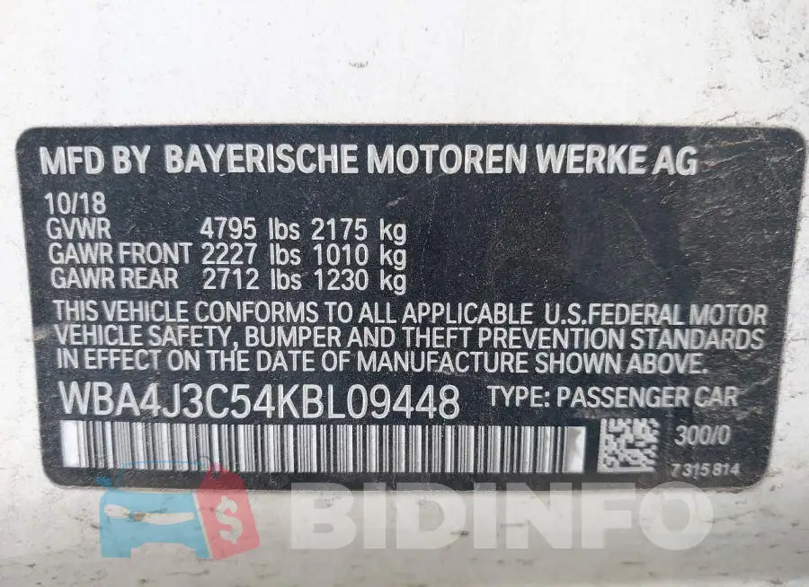 WBA4J3C54KBL09448 Photo# 9
