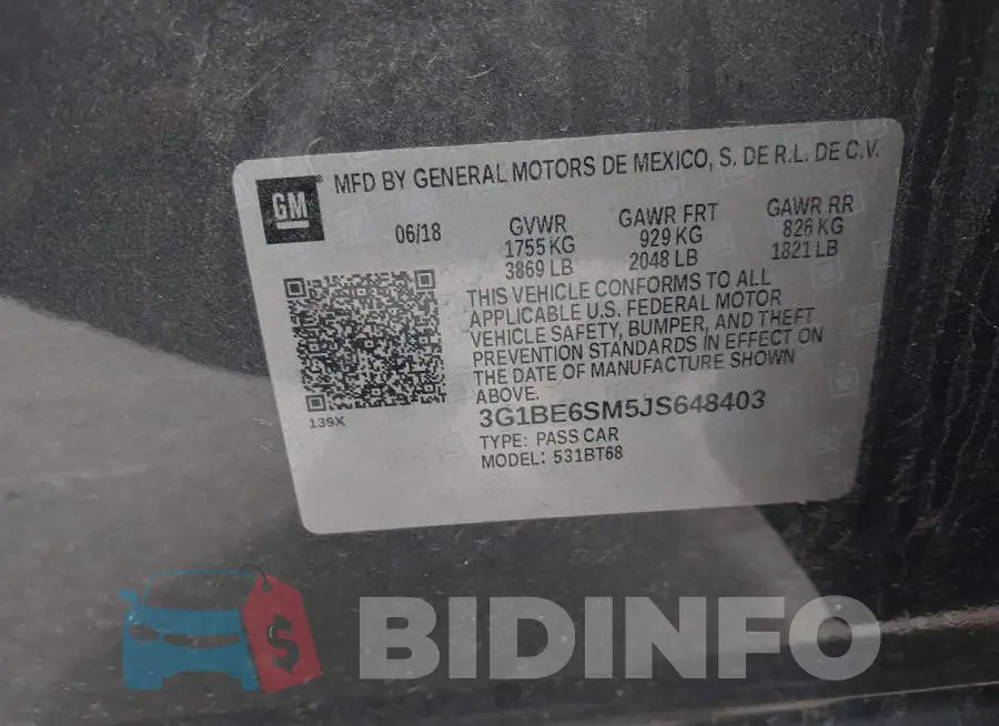 3G1BE6SM5JS648403 Photo# 9