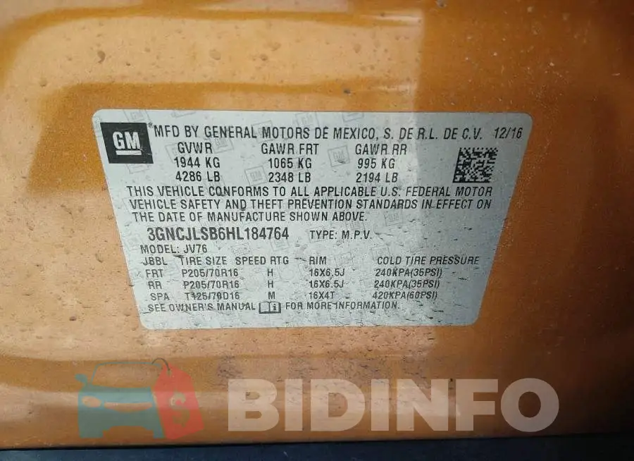 3GNCJLSB6HL184764 Photo# 9