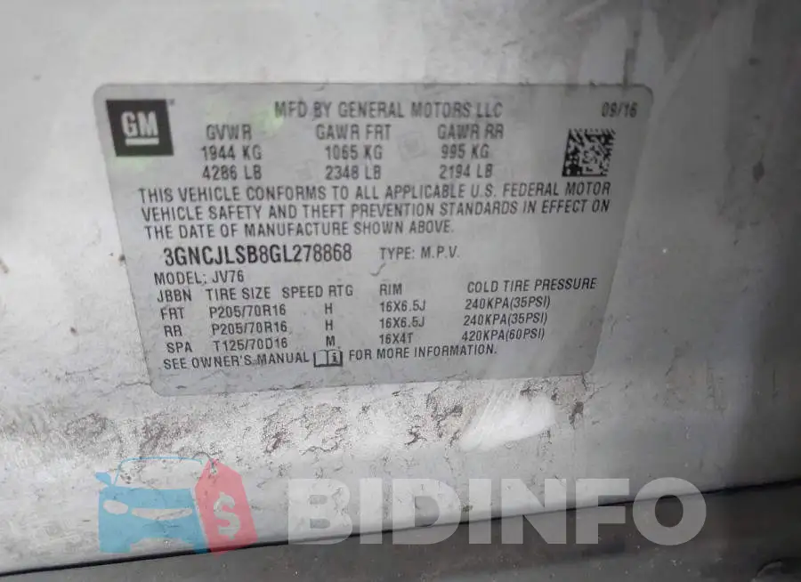 3GNCJLSB8GL278868 Photo# 9