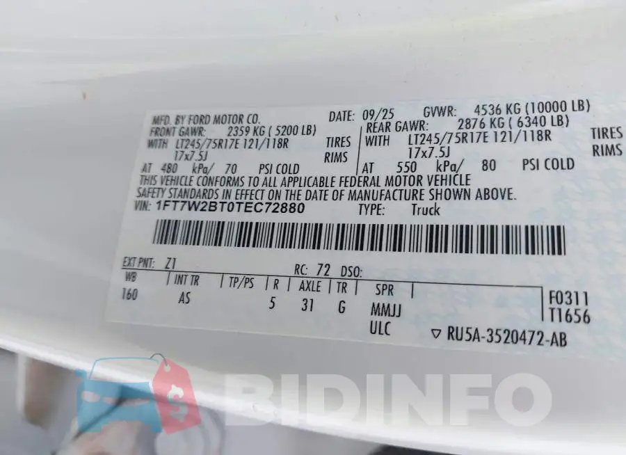 1FT7W2BT0TEC72880 Photo# 9