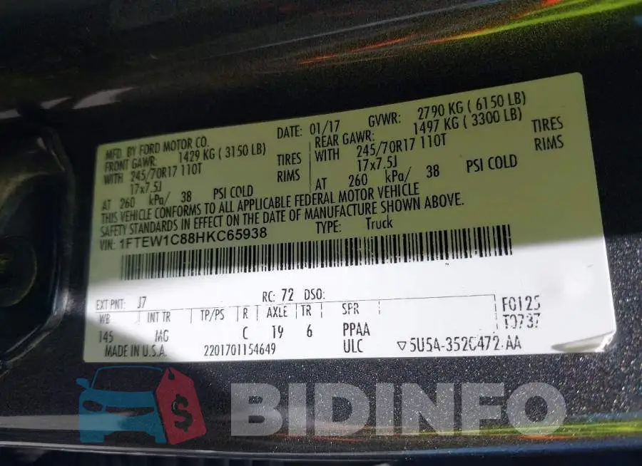 1FTEW1C88HKC65938 Photo# 9