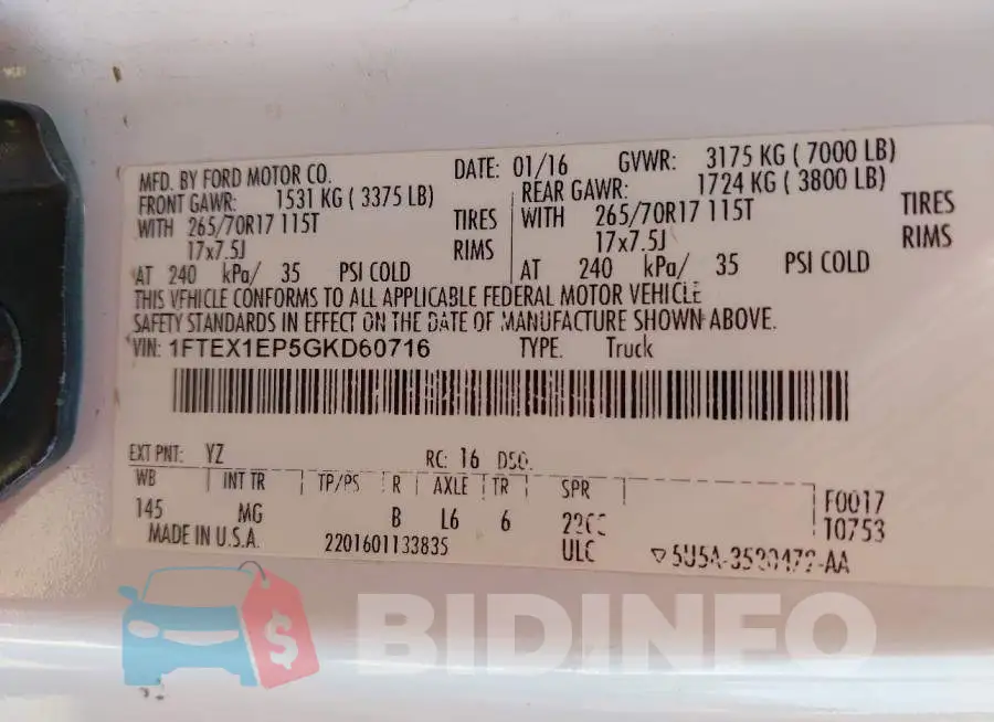 1FTEX1EP5GKD60716 Photo# 9