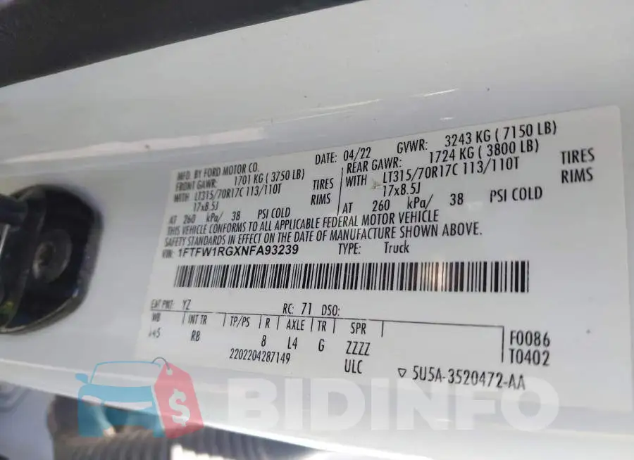 1FTFW1RGXNFA93239 Photo# 9