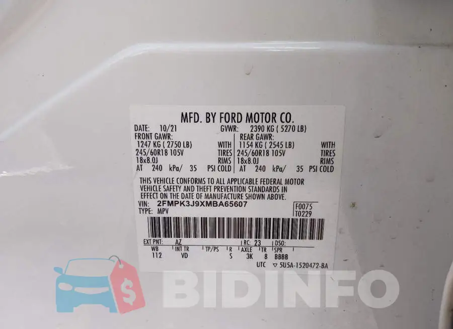2FMPK3J9XMBA65607 Photo# 9