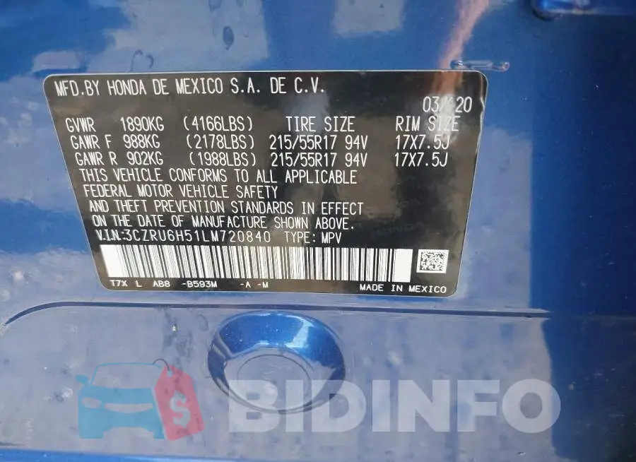 3CZRU6H51LM720840 Photo# 9