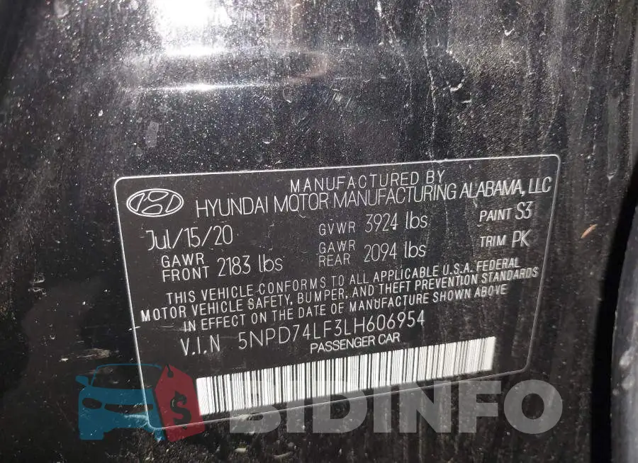 5NPD74LF3LH606954 Photo# 9