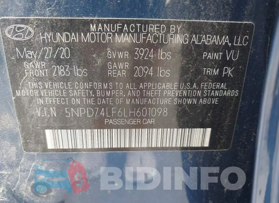 5NPD74LF6LH601098 Photo# 9