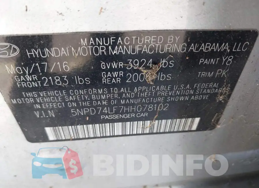 5NPD74LF7HH078102 Photo# 9