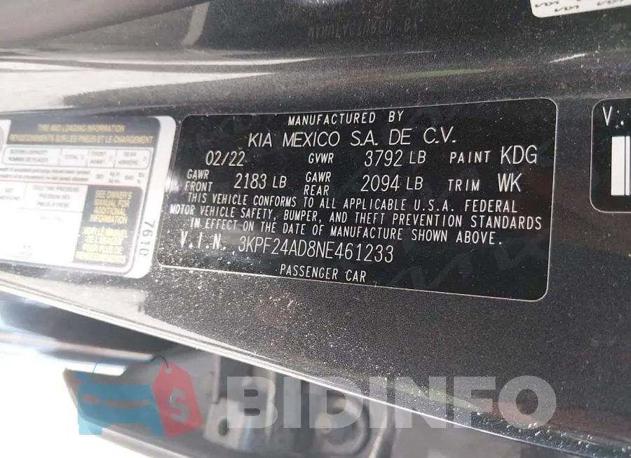 3KPF24AD8NE461233 Photo# 9