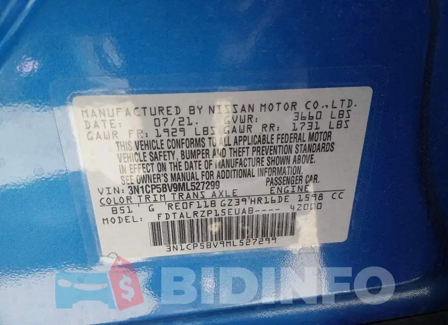 3N1CP5BV9ML527299 Photo# 9